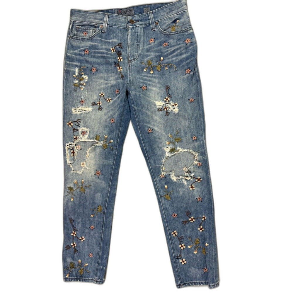 Lucky Brand Size 0 25 Women Jean Embroidery Ankle Sienna Slim Boyfriend Distress